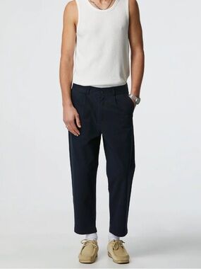 I Love Ugly cropped navy cotton slim pants